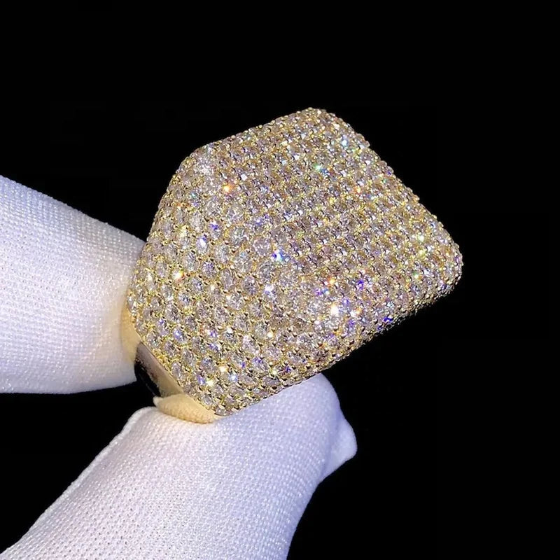 NØBIL's Pavé Signet Pinky Ring 14K Gold Iced Out Paved Flawless VVS Moissanite Ring