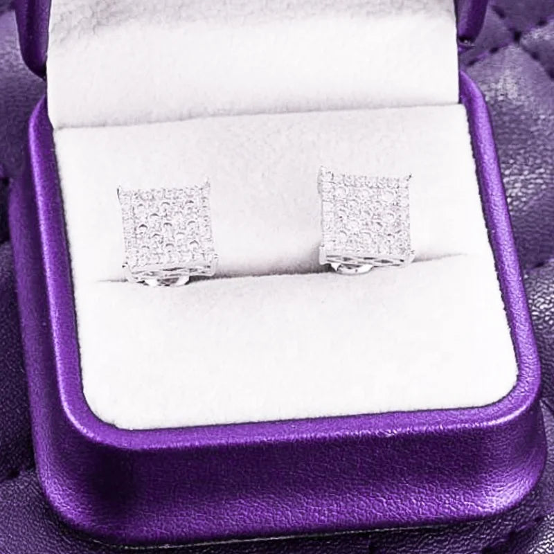 NØBIL's High Quality 9MM VVS Moissanite Square Cluster Stud Earrings With 925 Sterling Silver