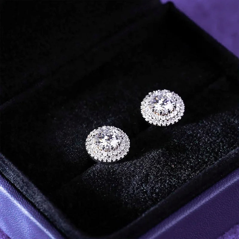 NØBIL's 11MM Men's Double Halo Cluster GRA D Color (Flawless) Moissanite 925 Sterling Silver Stud Earrings