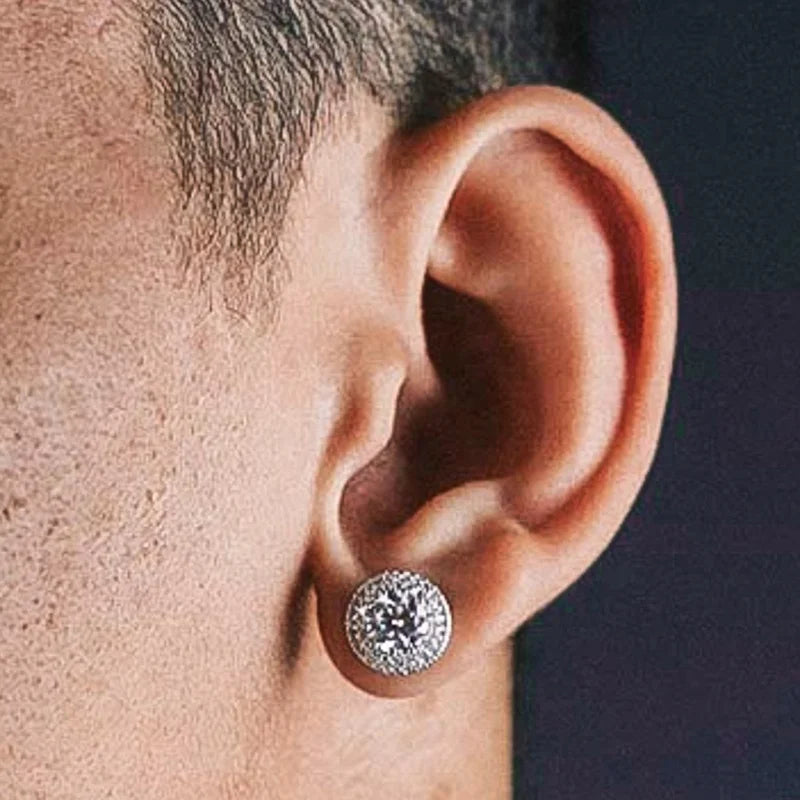 NØBIL's 11MM Men's Double Halo Cluster GRA D Color (Flawless) Moissanite 925 Sterling Silver Stud Earrings