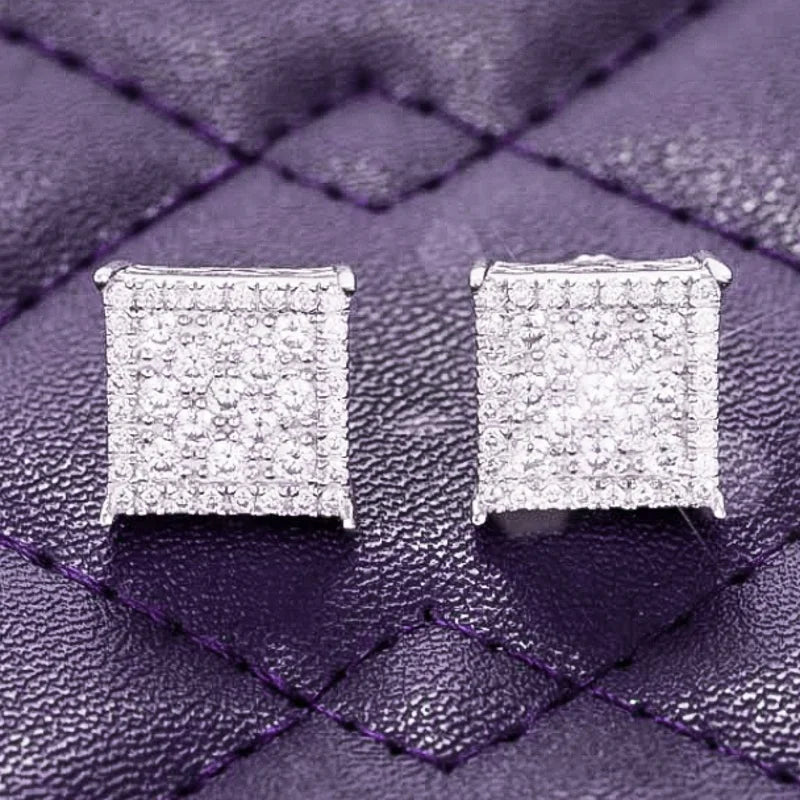 NØBIL's High Quality 9MM VVS Moissanite Square Cluster Stud Earrings With 925 Sterling Silver